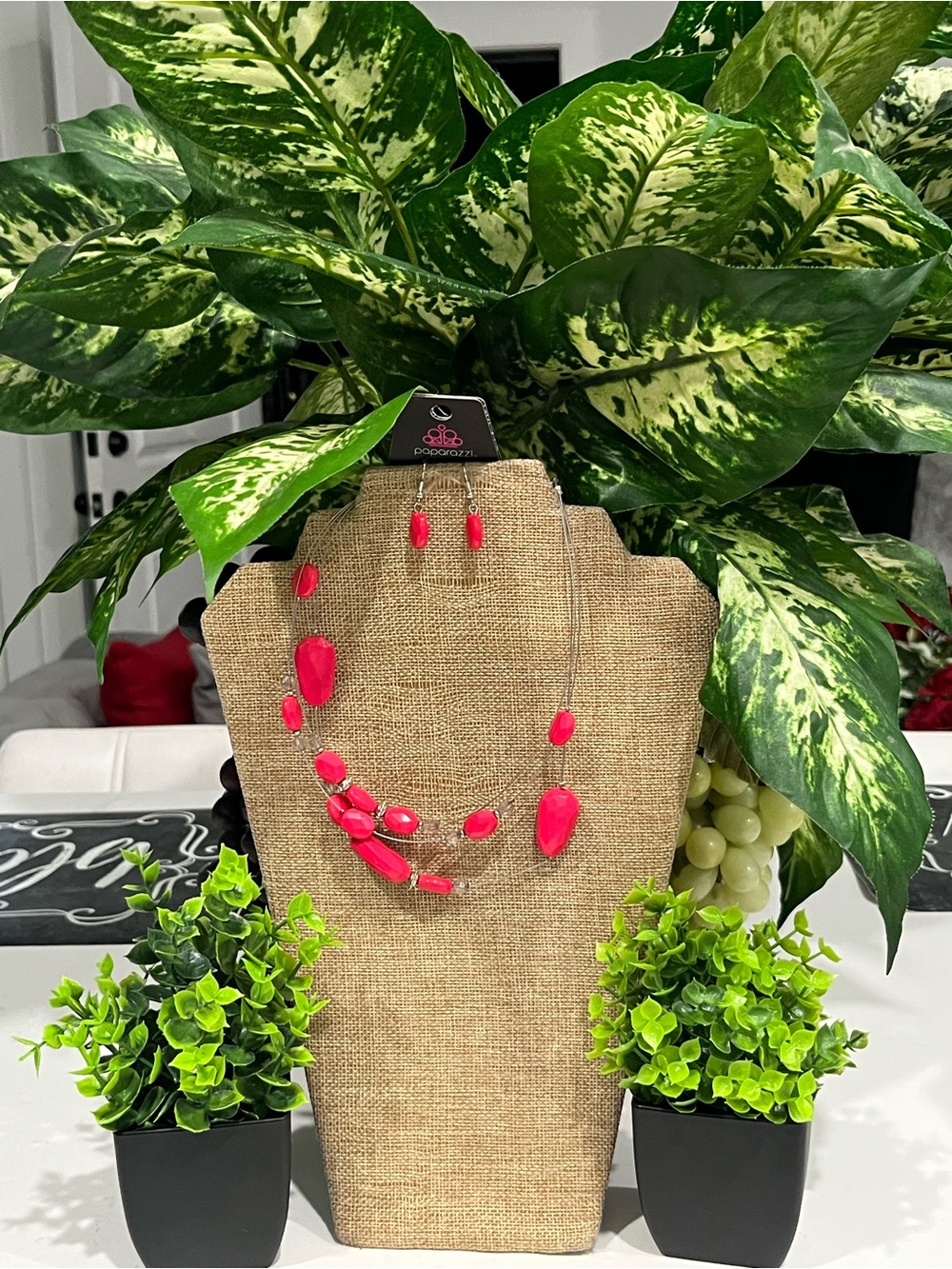 Paparazzi Hot Pink Statement Necklace & Earring Set